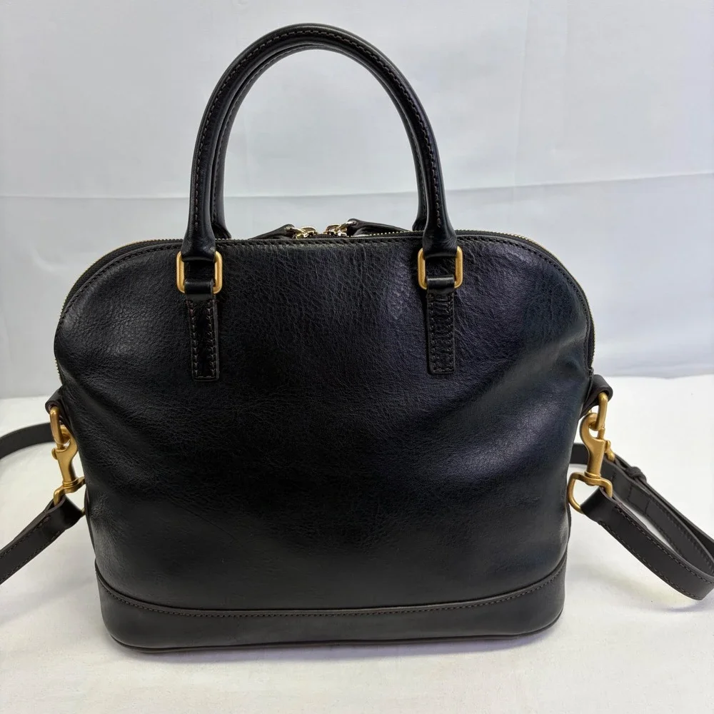 Dooney Bourke Leather Satchel Womens Medium Black Dome Crossbody Classic Chic